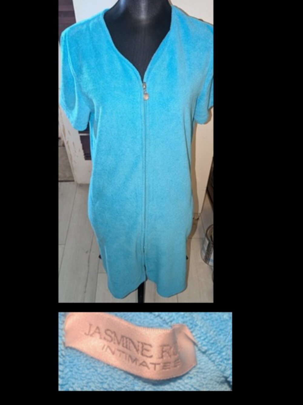 Vintage Terry Cloth Teal Blue House Dress / Robe Womens Size S
